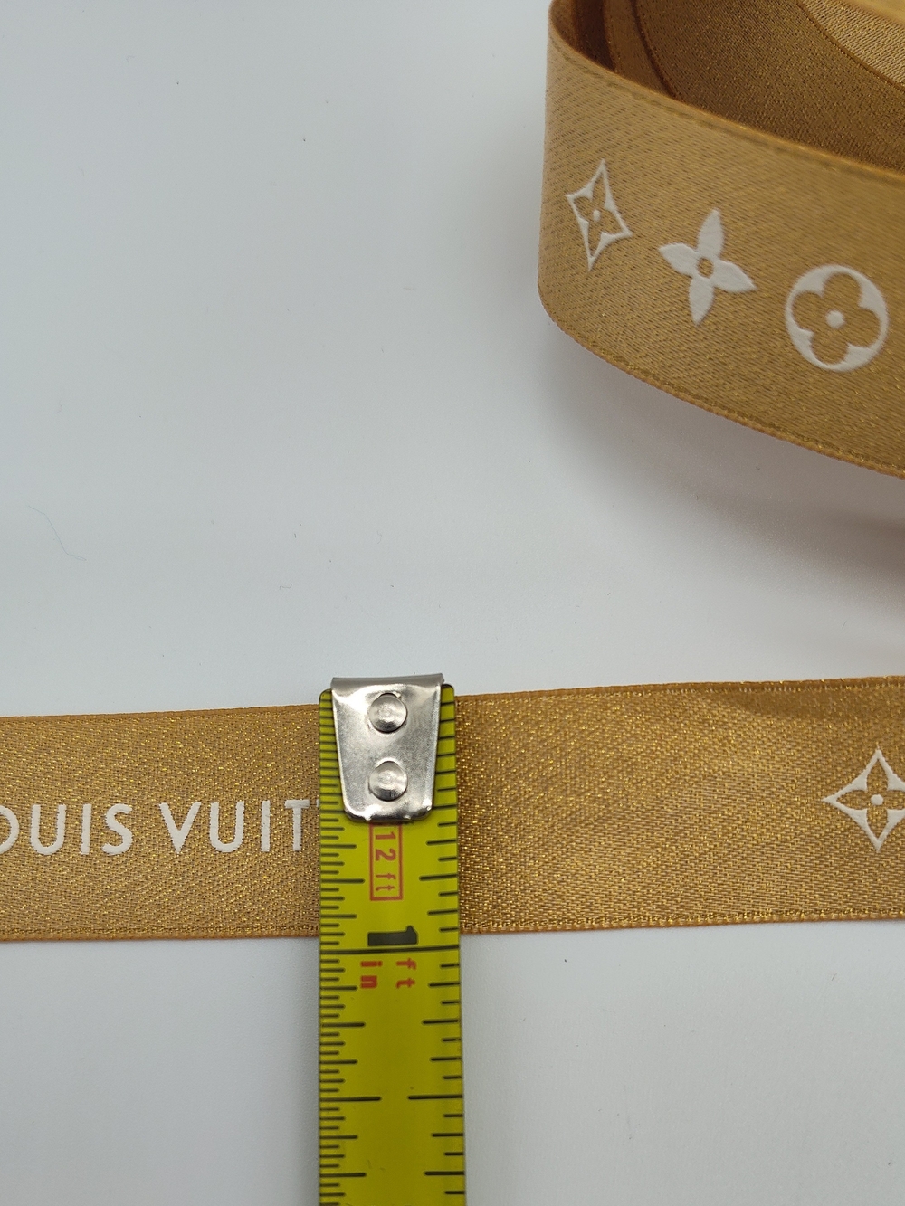 LOUIS VUITTON Gold Metallic Monogram Gift Ribbon 59" x 1" Unused - Picture 4 of 4